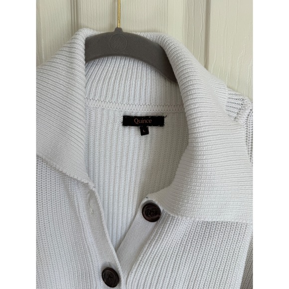 Quince Sz Large White Organic Cotton Fisherman Collared Cardigan - Picture 9 of 13